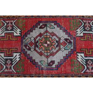Vintage Rug, Small 1.7x3.2 ft Turkish Rug, <b>Red</b> Floral <b>Wool</b> Rug - Product Image 4
