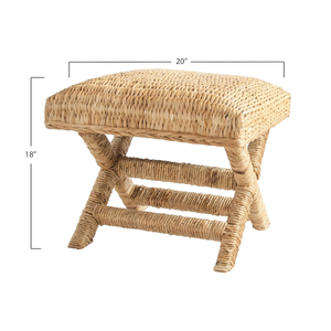 Tabourets et ottomanes en jacinthe d'eau et bois, tressés à la main, style ferme, avec pieds croisés, pour salons ou salles à manger, du Vietnam - Product Image 4
