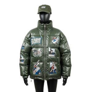 2025 chaqueta acolchada para mujer, carcasa exterior de nailon, diseño acolchado verde oliva con parche de logotipo personalizado, chaquetas acolchadas bordadas para mujer - Product Image 1