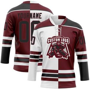 Maillot de hockey sur glace personnalisable, léger, antibactérien, 100% polyester, séchage rapide, col à lacets, nom de l'équipe sur le devant, logo unisexe - Product Image 2