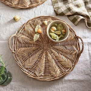 Plateau de service en jute de rotin décoratif fait à la main avec finition en incrustation d'os Ensemble de 3 plateaux de serveur de nourriture de forme arrondie - Product Image 6