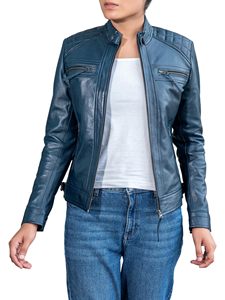Veste en cuir véritable pour femme, nouvelle collection hiver, coupe-vent, satinée, avec doublure en nylon respirante, écologique, prix d'usine - Product Image 2