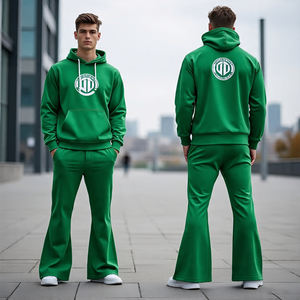 Venta al por mayor Fleece Hoodie & Flare Pants Chándal Set para hombres/oversize Hoodie and Baggy Pants Transpirable chándal - Product Image 1
