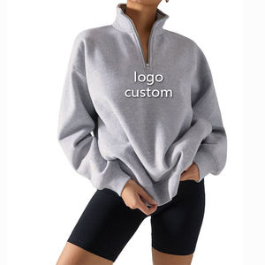 Sudadera con capucha de algodón polar para mujer, OEM ODM, con media cremallera, personalizada, de manga larga, holgada, para invierno - Product Image 4
