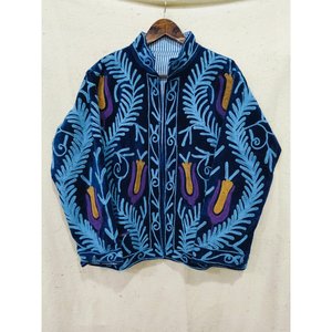Sujani Reversible Quilted Velvet Cotton Jacket-Boho Lace Trim <b>Coat</b> <b>for</b> <b>Women</b> Large Autumn/Winter/<b>Spring</b> - Product Image 1