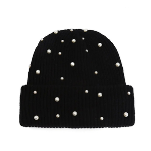 Manufactures Rhinestone Beanies <b>Hat</b> Casual Winter <b>Hat</b> Solid Color 100% Acrylic Computer Knitted Rhinestone Pearl Beanies <b>Hats</b> - Product Image 4