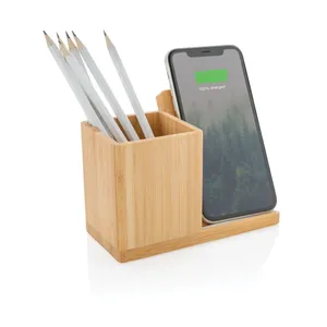 Caricatore Wireless in Bambù Calgary con Portapenne, Gadget Sostenibili per la Ricarica Wireless - Product Image 5