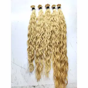 NATURAL WAVY BLONDE I TIP HAIR EXTENSION, WAVY BLONDE MICRO LINKS FULL HAIR VOLUMES PERMANENT HAIR EXTENSIONS