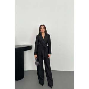 Black Glossy Belted <b>Set</b> - Black - Product Image 1