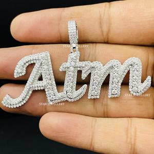 Colgante de moissanita VVS helado, colgante de LETRA DE moissanita VVS, colgante personalizado de moissanita VVS helado de plata esterlina 925 - Product Image 3