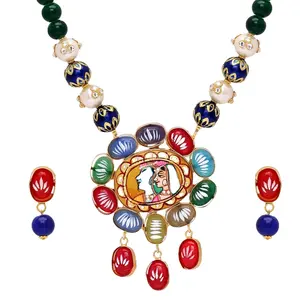 Jaipur mart colares banhados a ouro, multi cores pedra de vidro colorido, contas de cores, colares de pérolas com brincos