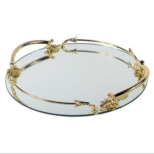 Bandeja de Metal decorativa multifuncional, bandeja decorativa con espejo de acabado dorado, bandeja para servir té y café - Product Image 4