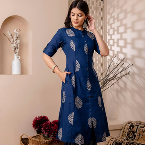 Women Pure Cotton Printed Front Slit <strong>Straight</strong> <strong>Kurta</strong> and <strong>Pant</strong> Set Office Wear <strong>Kurta</strong> Set for Womens - Product Image 1