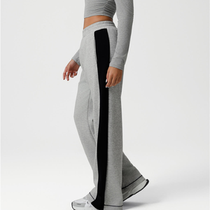 Pantalons de jogging en molleton de coton pour femmes en gros, taille haute, respirants, coupe-vent, décontractés, hiver, devant plat, teinture unie, cordon de serrage - Product Image 2