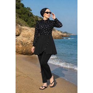 Traje de Baño Modesto con Falda y Cierre de Cremallera Frontal Negro, Tallas XS-XL, Estilo Islámico, Cintura Alta, Opciones de Logotipo Personalizado, Talla XL - Product Image 4