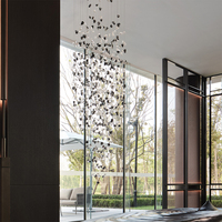 Lustre LED personnalisé en verre transparent noir et cristal pour hall, salon et escalier