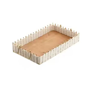 Bandeja DE SERVICIO DE Metal elegante y madera de Color blanco para bodas, fiestas de cumpleaños, decoración, bandeja para servir alimentos de fabricantes y exportadores - Product Image 1