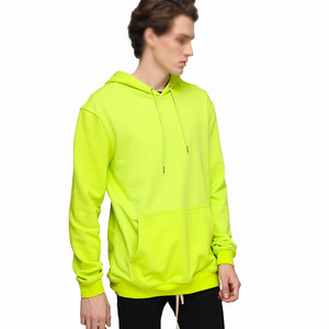 Sweat-shirt à capuche surdimensionné pour homme, vert néon, coupe classique, couleur unie, coton French Terry, sweat-shirt décontracté avec poche avant - Product Image 3
