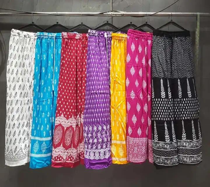Wholesale Lot Of Rayon Printed Palzao Cargo Pants Wide Leg Elastic Decorated Summer Clothes At Export Price Indian Manufacturer