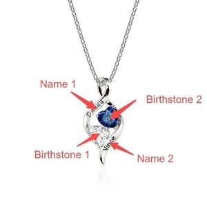 Collier personnalisé Jeulia Infinity avec 2 pierres de naissance en forme de cœur et noms, chaîne en moissanite plaquée or - Product Image 3