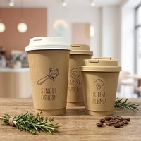 Vasos de Papel de Doble Pared para Café y Té Caliente con Tapas y Fundas, Personalizados con Impresión Ecológica y Estampado Dorado de Enten