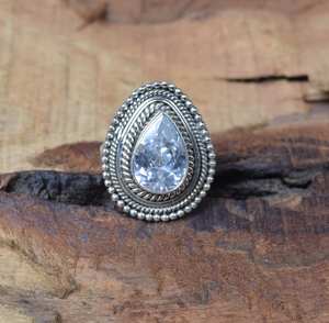 Bague en topaze blanche en forme de poire, argent sterling 925, pierre précieuse, bijoux faits à la main, bague en pierre naturelle, taille américaine 6, cadeau pour femme - Product Image 6