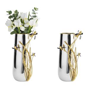 Vase à fleurs en aluminium métallique élégant avec bordure dorée et accent de tige d'orchidée, luxe argenté pour la décoration de la maison et des mariages - Product Image 3