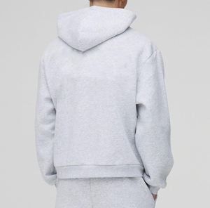 เสื้อกันหนาวมีฮู้ดของผู้ชายผ้าขนแกะ100% โอเวอร์ไซส์มีซิปพิมพ์โลโก้สีทึบระบายอากาศได้ดี - Product Image 6