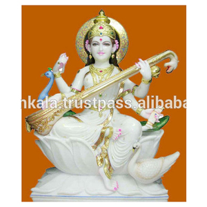 รูปปั้นสรัสวดีหินอ่อนนั่ง - Product Image 1