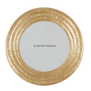 Espejo de pared con acentos decorativos para el hogar con forma redonda de Metal de primera calidad chapado en oro de alta calidad de diseño de textura elegante único - Product Image 1