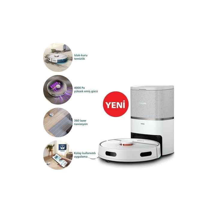 3000 Series White Robot Vacuum Cleaner with Wet-Dry Mop, 4000 Pa, Suitable for Hard Floors and Carpets