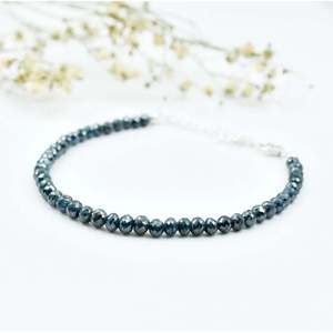 Bracelet en diamant bleu, perles facettées rondes de 3,5 à 4,5 mm, argent sterling 925, bracelets joncés dorés - Product Image 2