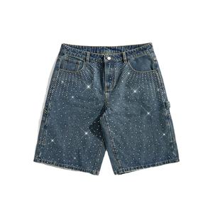 Pantalones cortos vaqueros brillantes con diamantes de imitación para hombre, ropa informal estilo hip hop, pantalones vaqueros holgados ostentosos de verano con opciones de logotipo personalizado disponibles - Product Image 1
