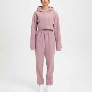 Sudadera con capucha informal de moda para mujer con impresión personalizada OEM logotipo personalizado Sudadera con capucha recortada para mujer color sólido manga larga - Product Image 1