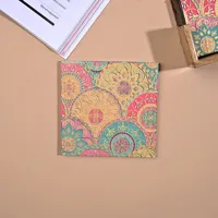 Ensemble de sous-verres en bois de luxe, 6 pièces, carrés, écologiques, durables, imprimés avec des motifs de mandala modernes, pour le café, le latte, les entreprises