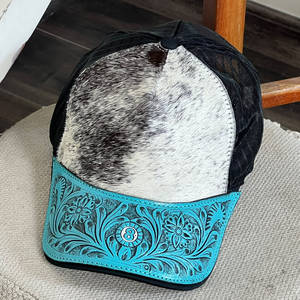 Gorra de béisbol de cuero genuino de vaca, hecha a mano por un diseñador, con visera floral, estilo vaquero occidental, con cierre a presión, perfecta para hombres. - Product Image 2