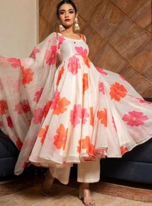 Ra mắt thiết kế mới lễ hội mặc anarkali váy vải georgette với công việc in hoa trắng - Product Image 3