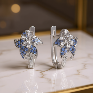Orecchini a Cerchio con Farfalla Bianca, Brillanti Rotondi con Micro Incastonatura, Gioielli da Donna per Uso Quotidiano - Product Image 2