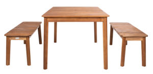 Ensemble de table et bancs de jardin en teck massif Dominic, finition naturelle, pour hôtel, parc ou hall extérieur - Product Image 4