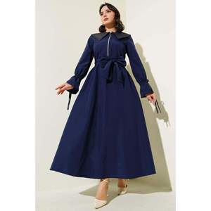 Robe décontractée bleu marine avec col en jean demi-fermeture éclair Terikoton - Product Image 2