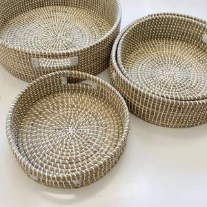 Bandeja para servir algas marinas de forma redonda vietnamita hecha a mano ecológica y decorativa con asas de transporte para almacenamiento de alimentos - Product Image 5