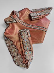 Elegante tafetán occidental Show camisa cobre melocotón Chocolate blanco colores piedra detalle cuello hombros brazo mangas y tira frontal - Product Image 4