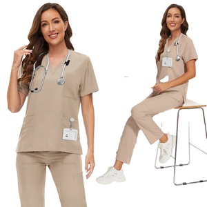 Nouvel arrivage de hauts d'infirmière médicale à col en V, pantalons confortables, uniformes d'hôpital d'été en toile, Offre Spéciale personnalisés de haute qualité - Product Image 1