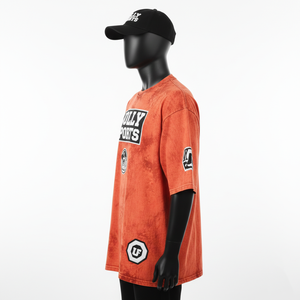 เสื้อยืดผู้ชายผ้าฝ้าย 100% ทรงหลวม พิมพ์ลาย เสื้อยืดผู้ชายลายฟอกสี ผ้าเจอร์ซีย์ฝ้าย ซักแล้ว สีส้ม พิมพ์โลโก้ยางแบบกำหนดเอง - Product Image 3