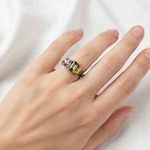 Anillo de Boda de Rodio con Turmalina Toi Et Moi, Diseño de Lujo, Expresión Simbólica del Amor, Elegante Doble Piedra, Belleza Clásica y Atemporal - Product Image 2