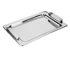 Bandeja de forma rectangular de la mejor calidad con asas Bandeja de acero inoxidable Acabado plateado Bandeja de servicio apta para lavavajillas - Product Image 6