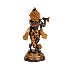 Statue du Seigneur Krishna en laiton artistique la plus vendue pour les zones de méditation de correction vastu et la guérison spirituelle d'Inde - Product Image 4