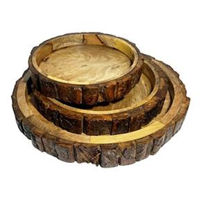 Plateau en bois plateau de service en bois antique fait à la main produit de vente chaude bol décoratif en bois de manguier avec écorce d'arbre fabriqué en Inde - Product Image 1