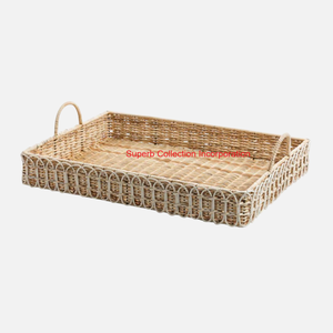 ถาดเสิร์ฟหวายสานพร้อมที่จับถาดตกแต่งเป็นมิตรต่อสิ่งแวดล้อมทำด้วยมือสำหรับโต๊ะกาแฟอาหารเช้าและของตกแต่งบ้าน - Product Image 5
