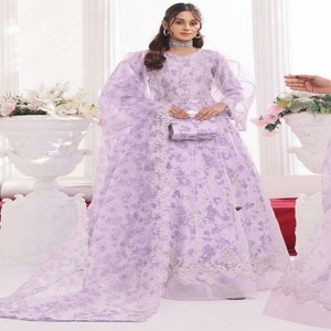 Women's Heavy Embroidered Organza Three Piece Floor-Length Saari <b>Dress</b> Indian Pakistani Style <b>for</b> Weddings Parties & <b>Eid</b> Sale - Product Image 6